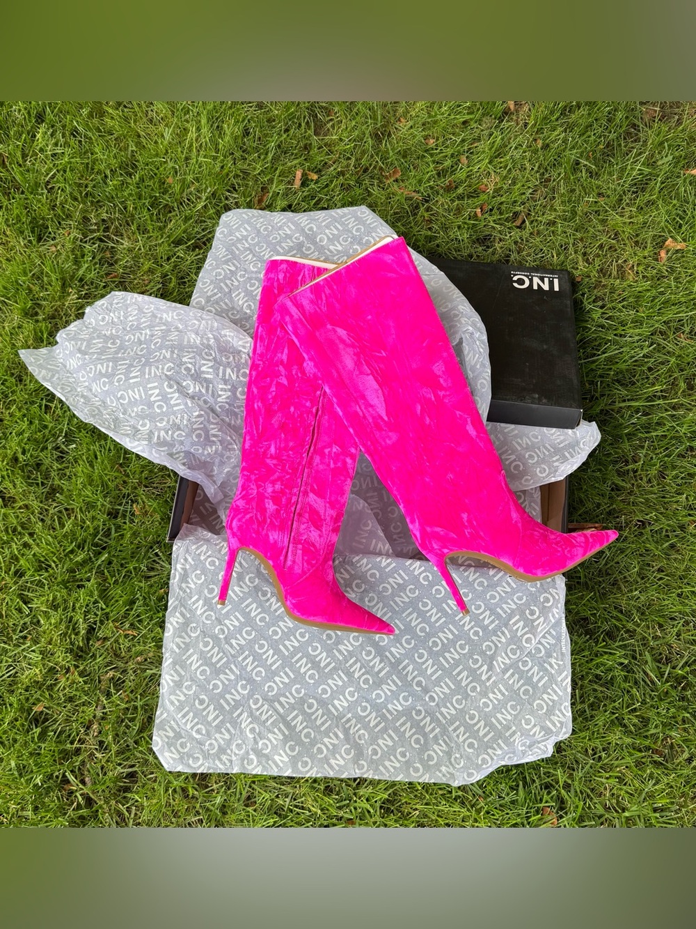INC Hot Pink Velvet Stiletto Tall Boots Size 6 NWT